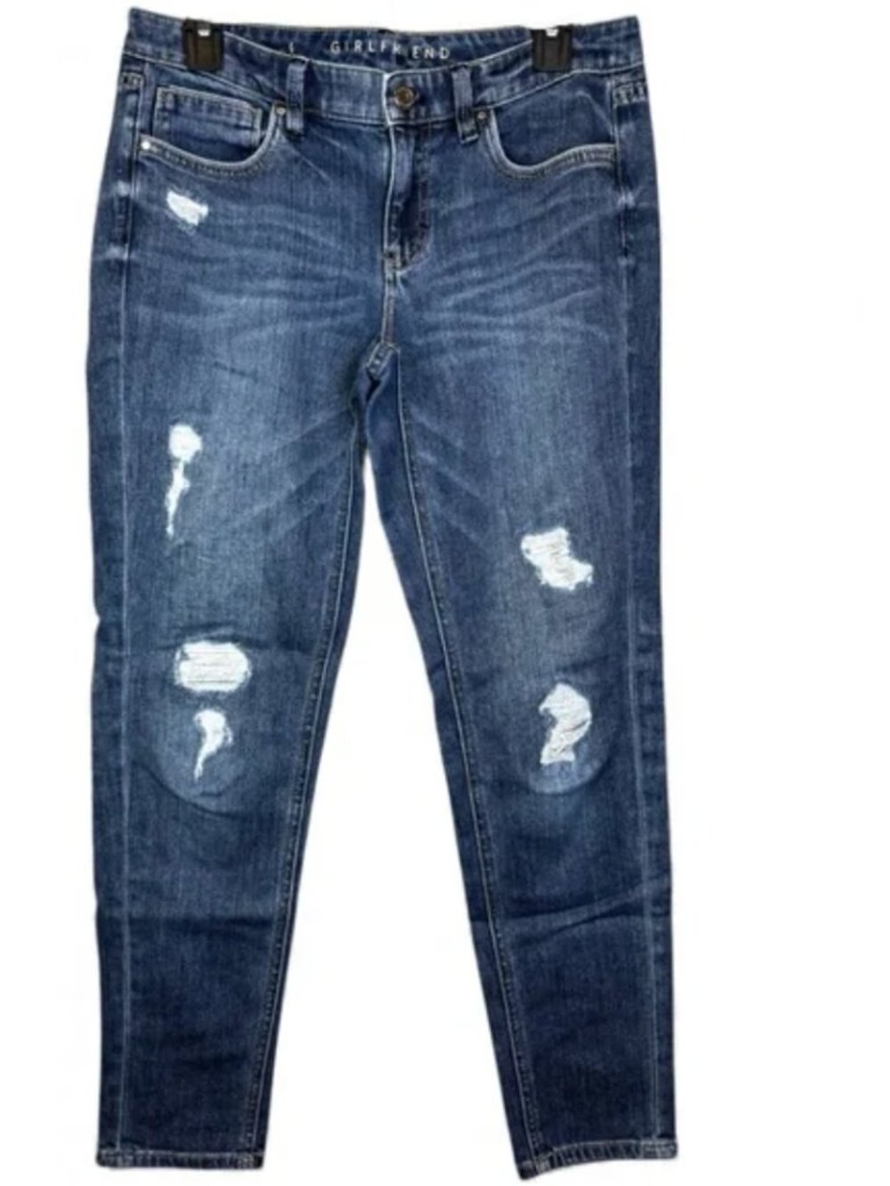 WHBM Women’s Dark Blue Distressed Girlfriend Jeans Size 4 NEW